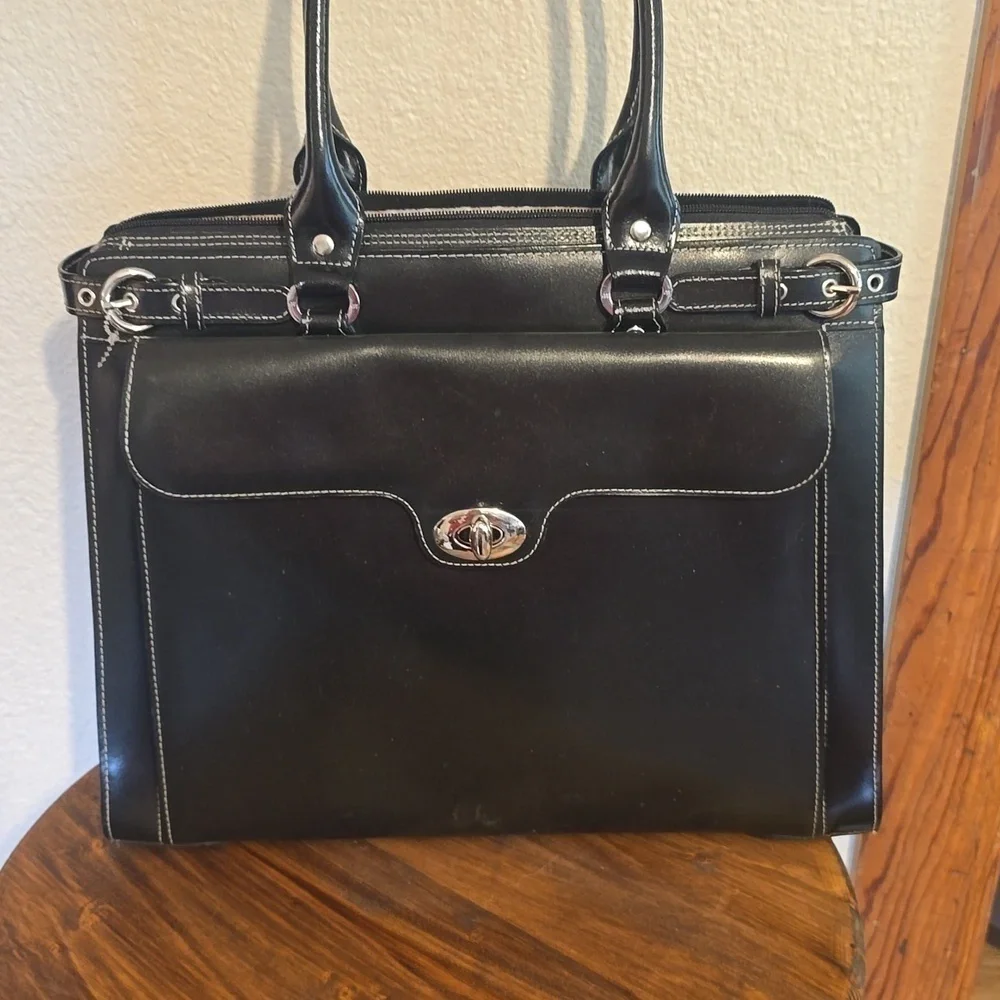 McKlein Premium Leather Briefcase Black/ Silver Business Career OFFICE New! Lrg